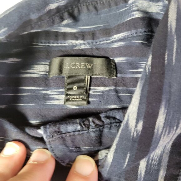 J. Crew Women Cotton Navy & White Ikat Professional Button-Up Shirt Size 8 - Picture 5 of 9